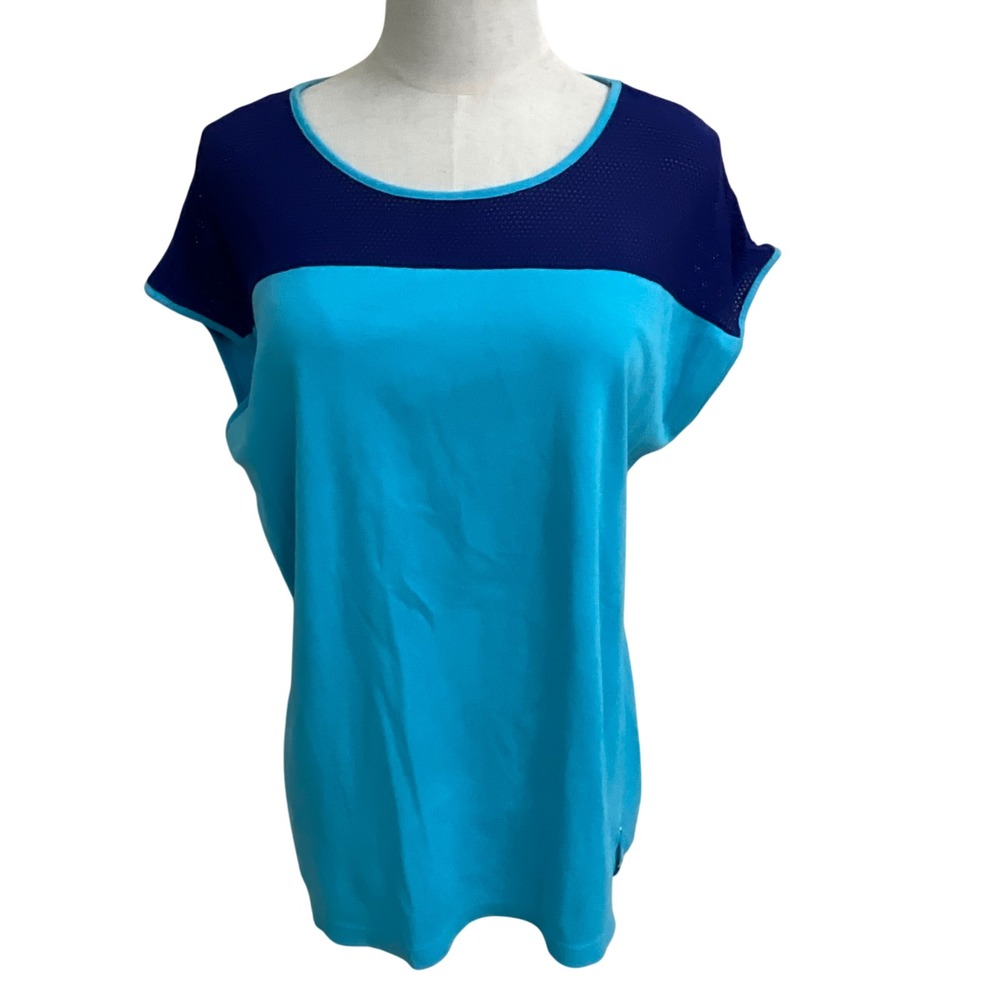 Lauren Ralph Lauren Women's Top‎ Blue Colorblock Mesh Short Sleeve